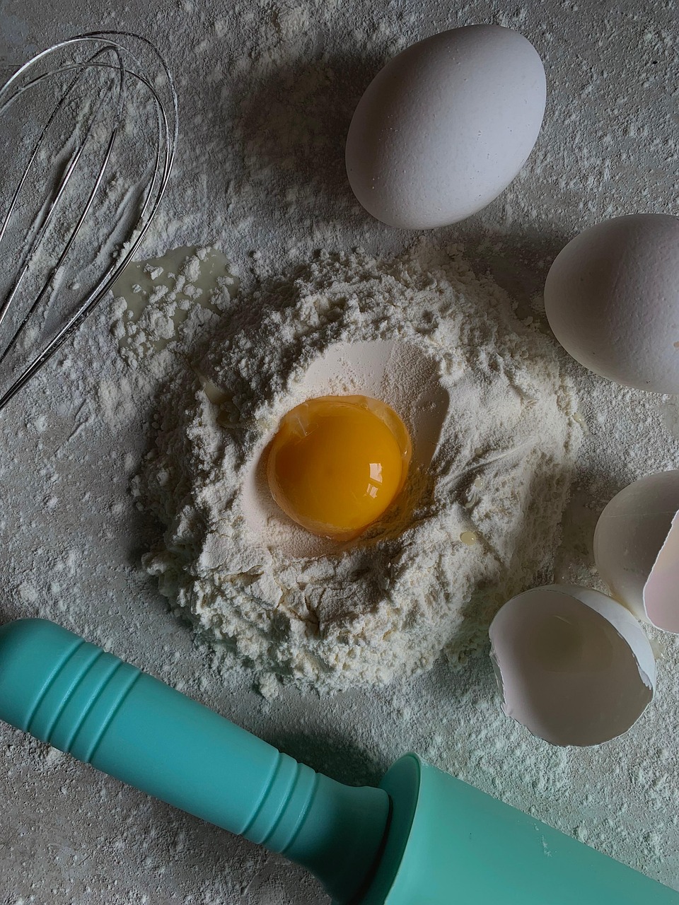 eggs, bake, flour, ingredients, kitchen, flatlay